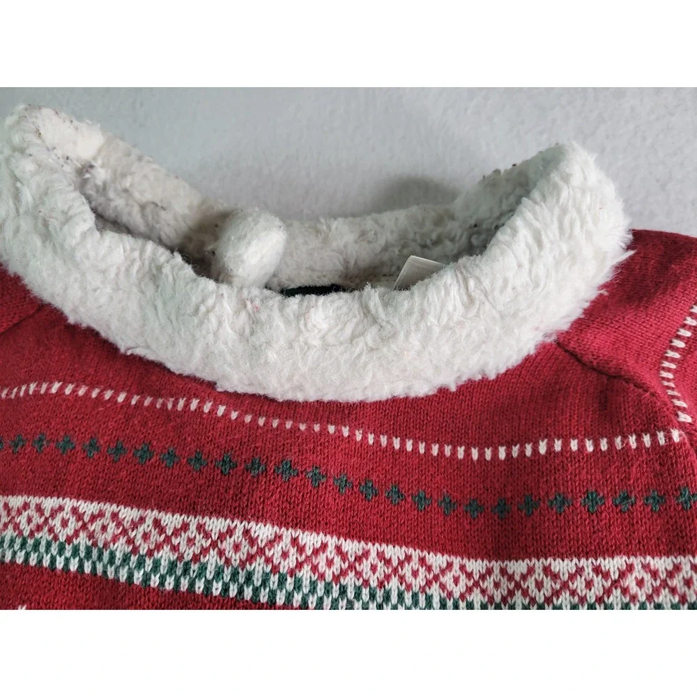 Gymboree Girls Green Red Fair Isle Snowflake Sweater Dress Faux Fur Collar 12